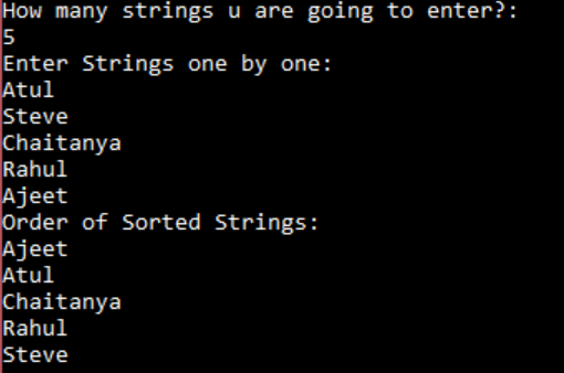 Sort set of strings in alphabetical order