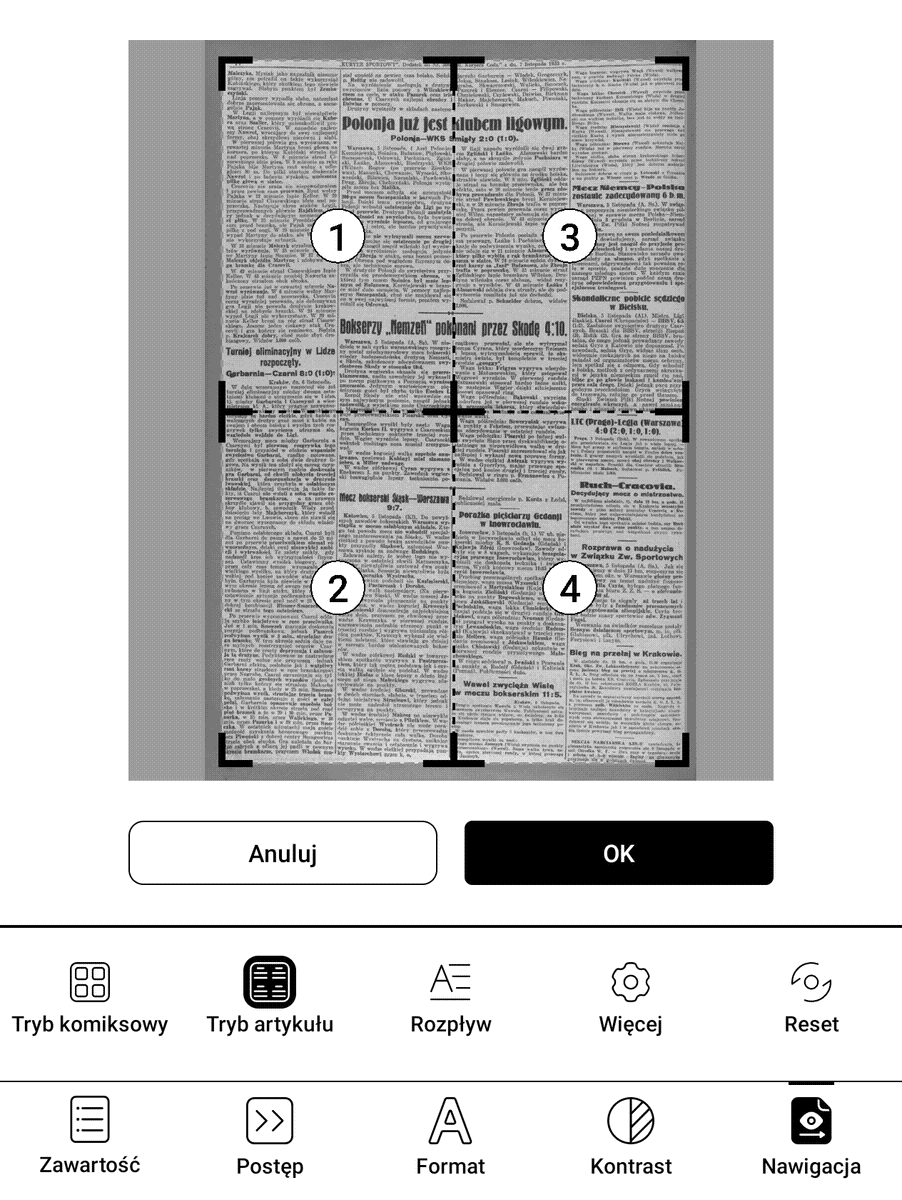 Onyx Boox Page – ustawienia trybu artykułu (kolumnowego)