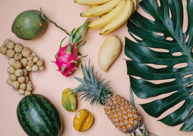 Different fruits shot flat lay style.