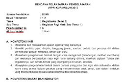 RPP Kurikulum 2013 SD Kelas 1 Semester 1 Revisi Terbaru