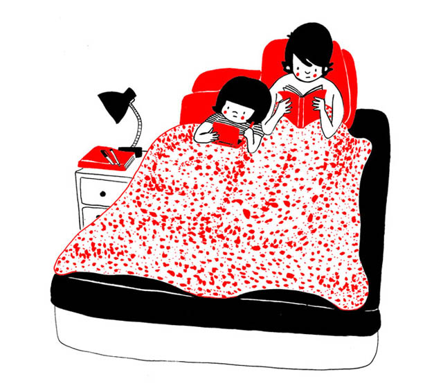 Heartwarming Illustrations Show That True Love Is In The Little Everyday Things - Happiness is when both of you read in bed after an exceptionally tiring day