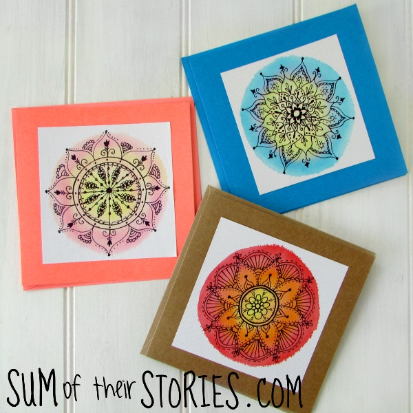 fake watercolour and doodled mandala cards