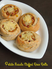 Spicy cheesy rose rolls, Potato masala rose rolls