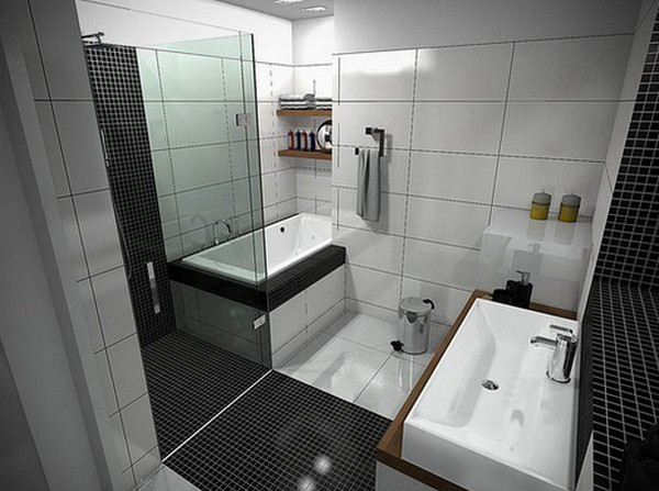 Desain keramik  kamar mandi minimalis hitam  putih  Kamar 