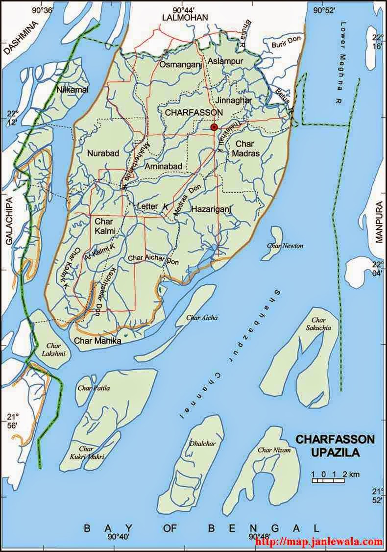 charfasson upazila map of bangladesh