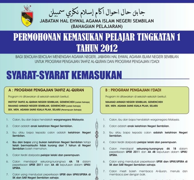 Maahad Ahmadi Negeri Sembilan: Kemasukan 2012