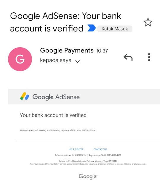 Cara verifikasi rekening Adsense