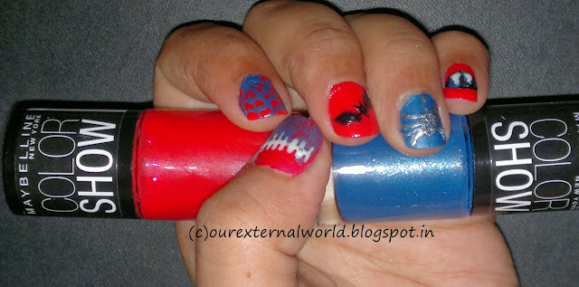Halloween Nail Art Using Maybelline Color Show Denim Dash and Keep Up The Flame