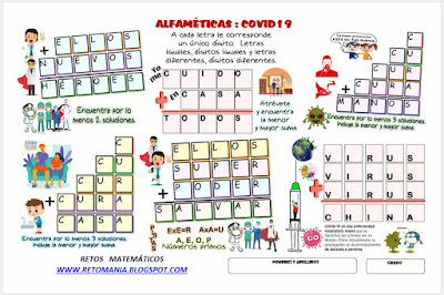 Alfamética, Criptoaritmética, Criptosuma, Juego de letras, Juego de palabras, Problemas matemáticos, Desafíos matemáticos, Retos matemáticos, Problemas de lógica, Problemas de Ingenio, Coronavirus, Covid19