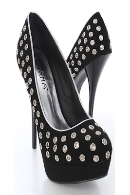 Black Faux Leather Round Studded Platform Pump Heels