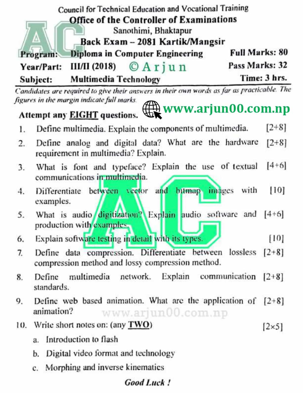 Multimedia Technology or System :- 2081 to 2075 Question Paper of Sixth Semester, Diploma in Computer and Information Technology Engineering DCOM-IT ,CTEVT, Diploma, arjun00 , Multimedia Technology Question Bank, Multimedia Technology 2081 , 2080 , 2079 , 2078 , 2077 , 2075 , All Question Paper ,Multimedia System Question paper ,arjun00 Multimedia Technology :- 2079 Question Paper of 6th Semester -Diploma in IT Engineering, Multimedia Technology 2081 Back New Question Paper