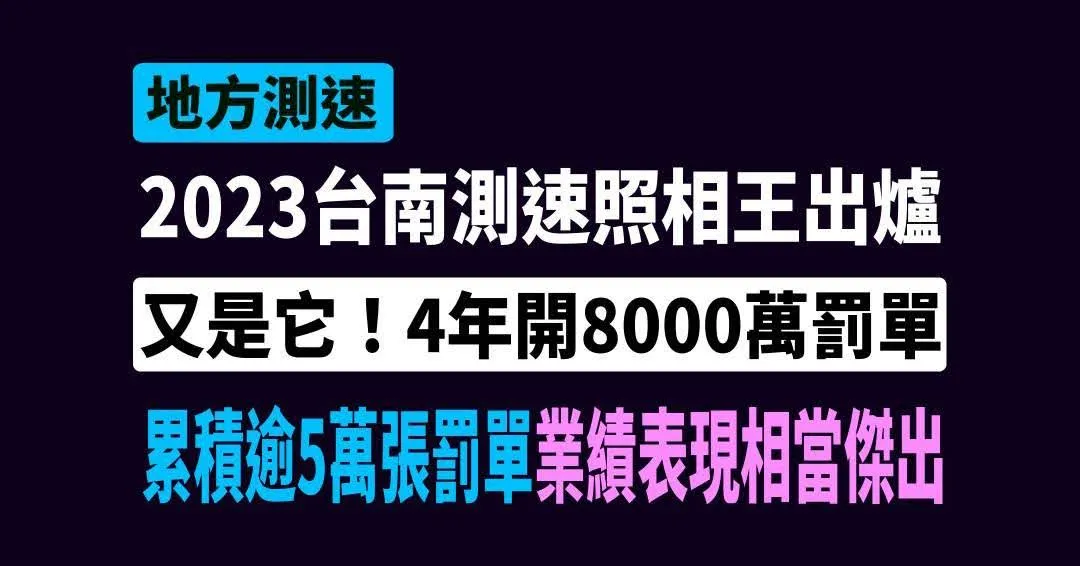 2023年台南測速照相王出爐｜又是它！4年開超過5萬張罰單｜進帳8000萬以上