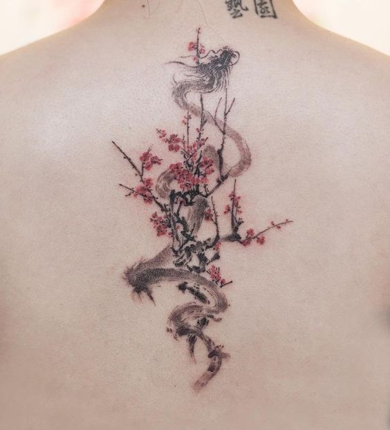 Cherry-Blossoms-with-Dragon-Spine-Tattoo