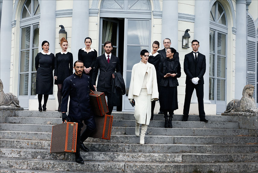 UPSTAIRS DOWNSTAIRS by Karl Lagerfeld — Baptiste Giabiconi, Aymeline Valade , Lily Donaldson, Françoise Cacçote, Jake Davies, Saskia de Brauw, Joséphine de La Baume, Frédéric Gouby, Amanda Harlech, Sébastien Jondeau, Jane Schmitt and Stella Tennant