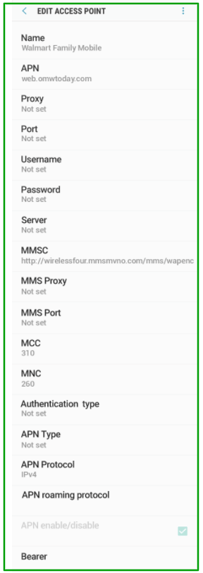 APN Settings for Walmart Family Mobile