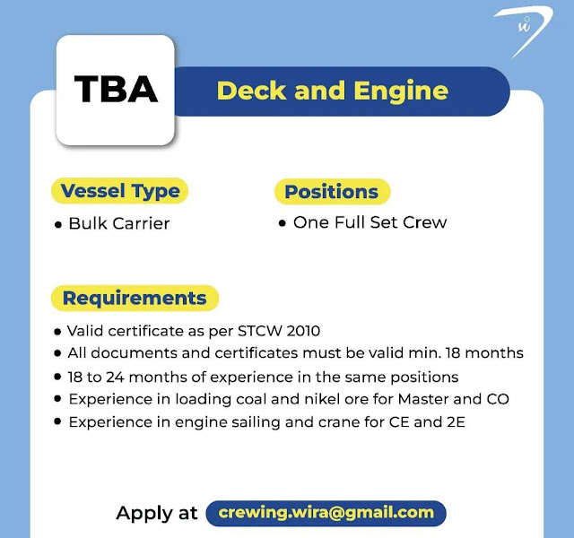 Loker Pelaut Deck and Engine Departement December 2023