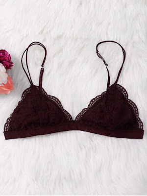  Straps Scalloped Lace Sheer Bra - Wine Red