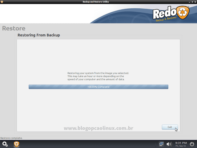 Clique em "Exit" para sair da janela do Redo Backup