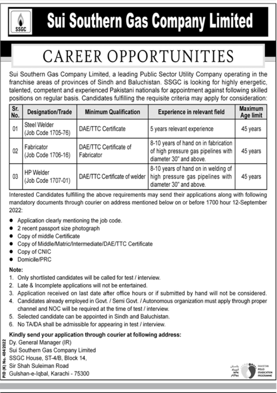 Sui Southern Gas Company SSGC jobs 2022 Apply Online