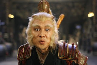 Jet Li, portraying the Monkey King, stares wide-eyed at the reader.