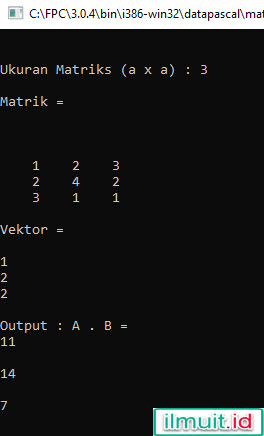 hasil perkalian matrik x vektor pascal