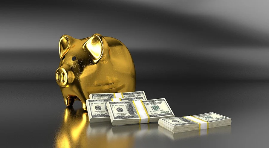 gold piggy bank with dollars