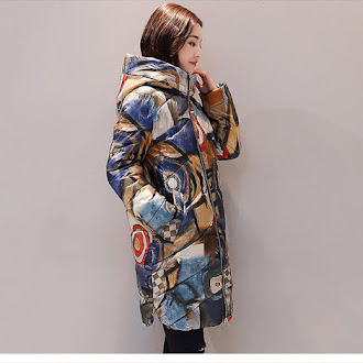 Padded Coats Casual Female Printed Parka Hooded Thicker