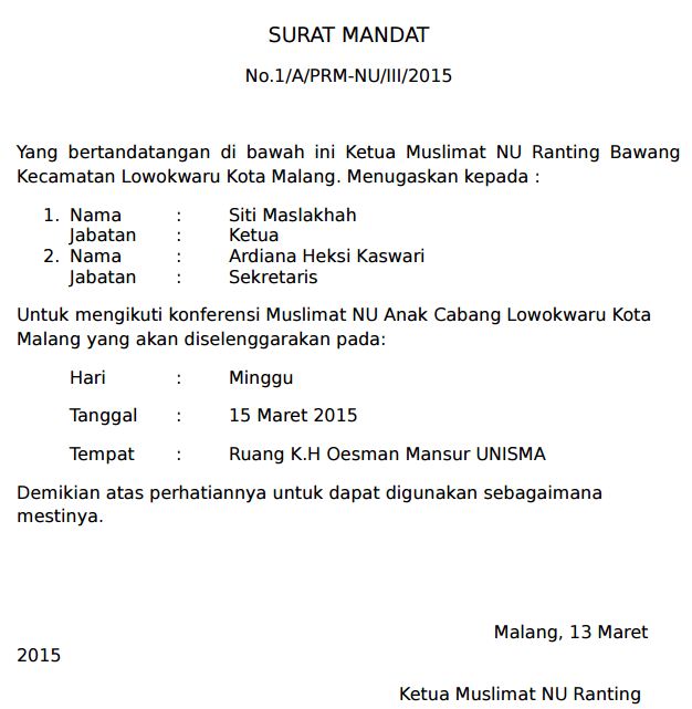 Contoh Surat Mandat Karang Taruna Menghadiri Undangan 