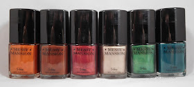 Messy Mansion's Christmas Collection stamping polishes: Gingerbread, Pudding, Holly, Jingle Bells, Ivy, and Spruce 