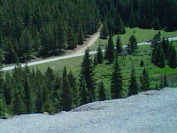 view looking down from the highway to Monarch Pass