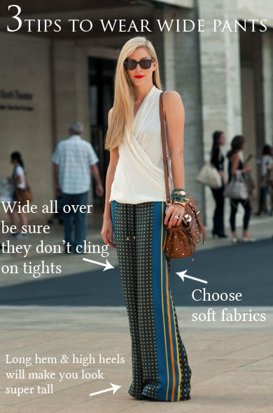 3 tips to wear wide pants, palazzo pants, pajama pants