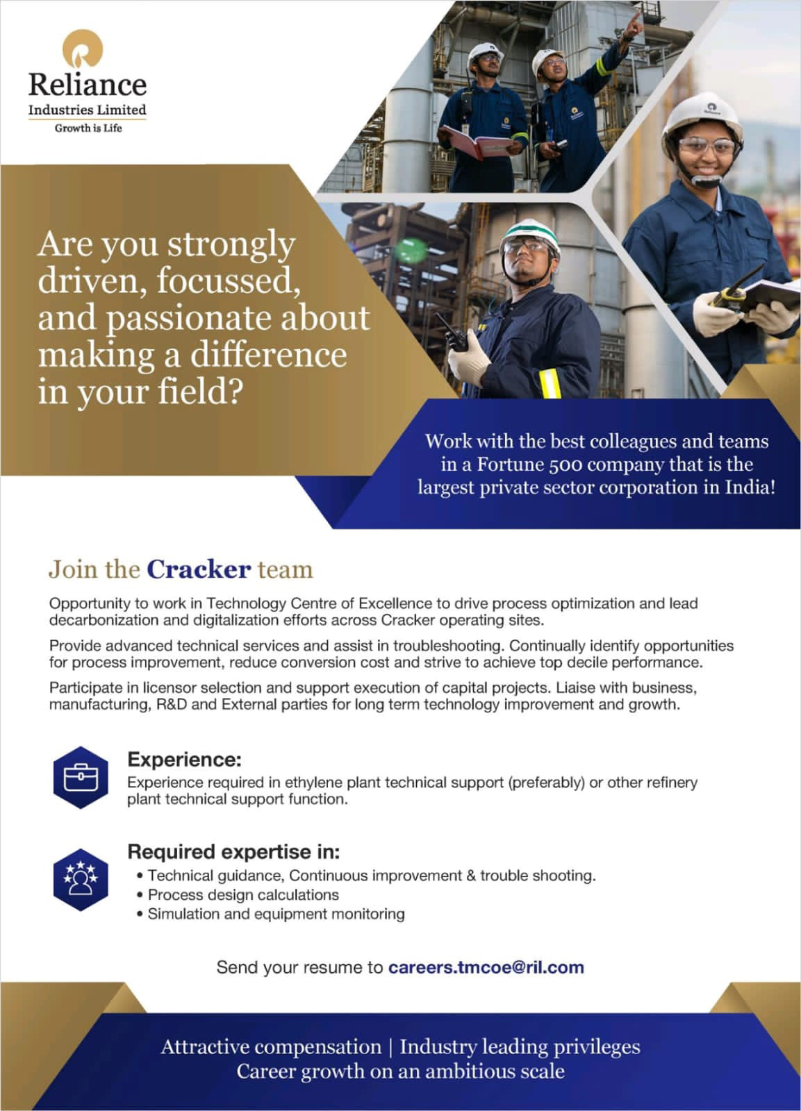 Job Availables for Reliance Industries Ltd Job Vacancy For Cracker Team