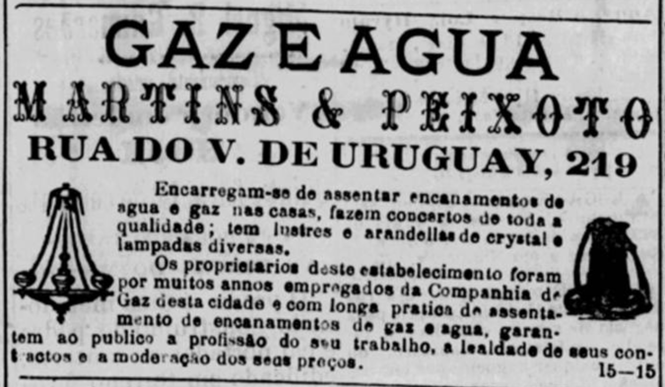 Anúncio de de 1898 promovendo companhia de saneamento e de gás na cidade do Rio de Janeiro