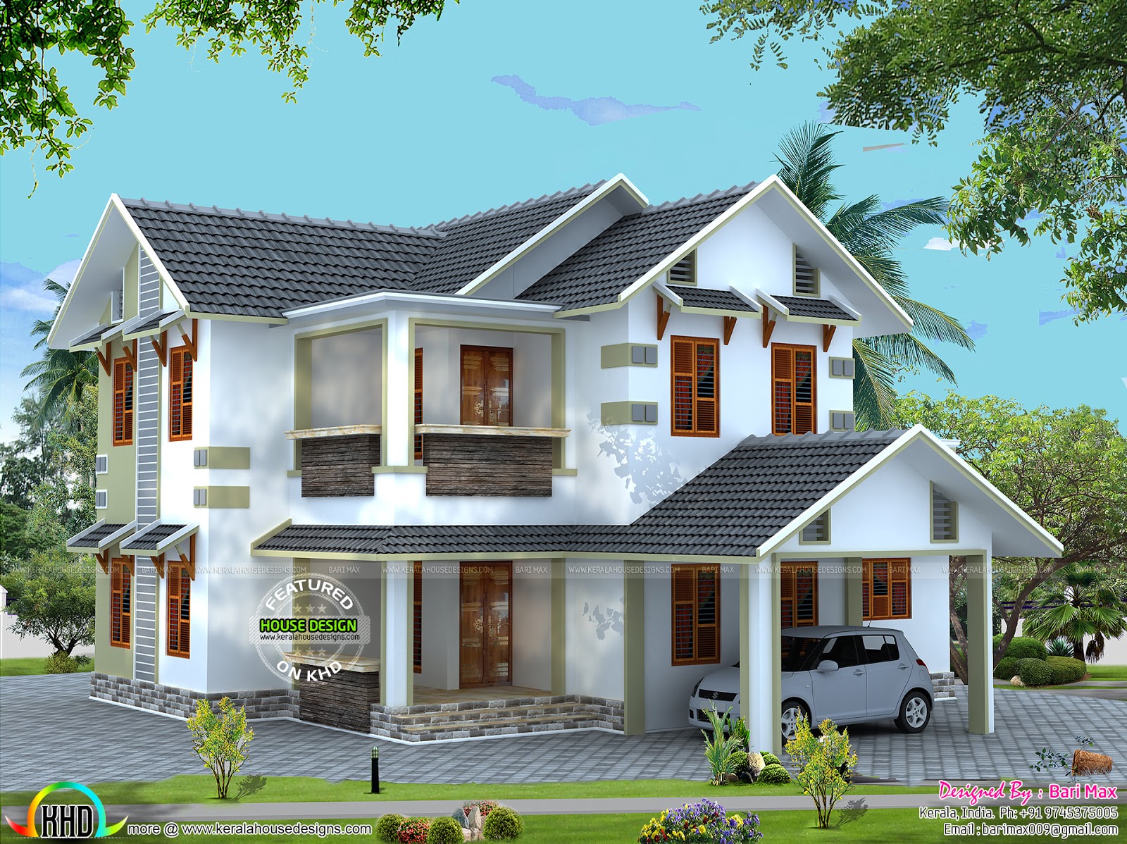 Sloping roof  house  2300 square feet Kerala home design  
