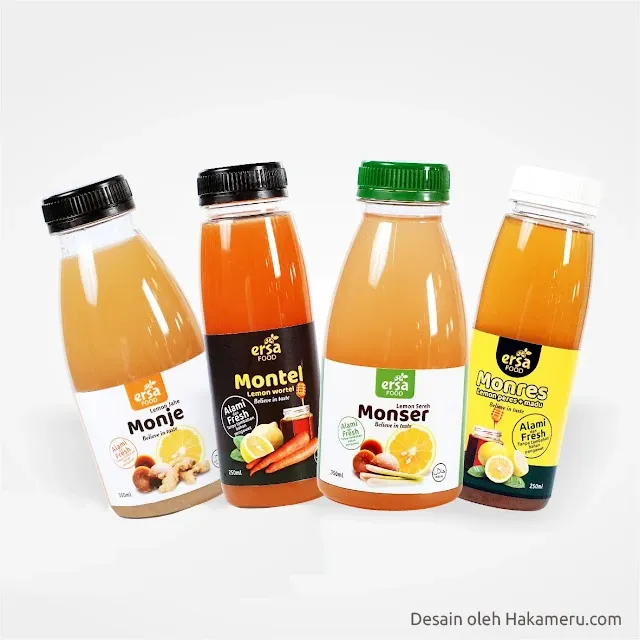 Desain label kemasan minuman botol untuk usaha UMKM - Jasa desain Hakameru.com