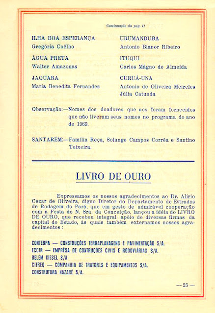 PROGRAMA DA FESTA DE NOSSA SENHORA DA CONCEIÇÃO - 1970 - PAG 25