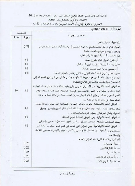 التصحيح النموذجي لموضوع القانون الإداري المحاسبة العمومية و المالية مسابقة مقتصد 2016