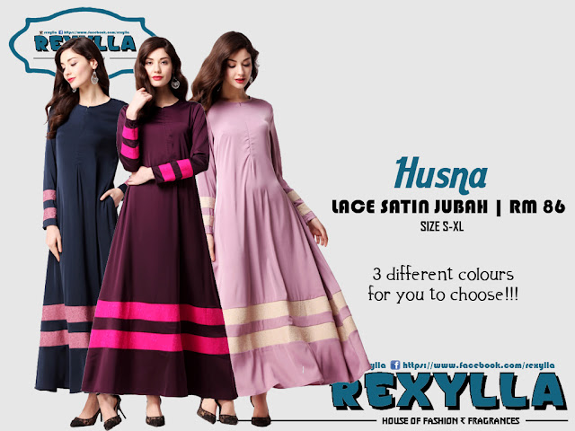 rexylla, lace satin, joint lace satin, jubah, husna collection