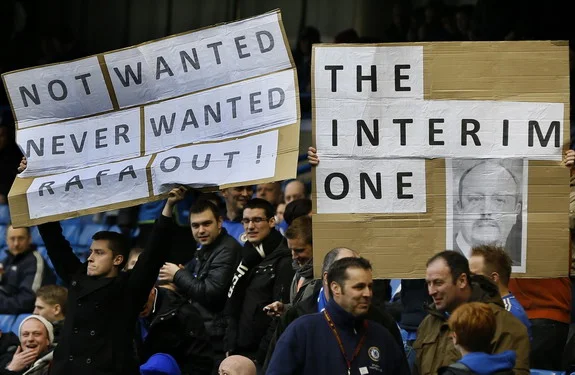 Anti-Rafa Benítez banners on display at Stamford Bridge