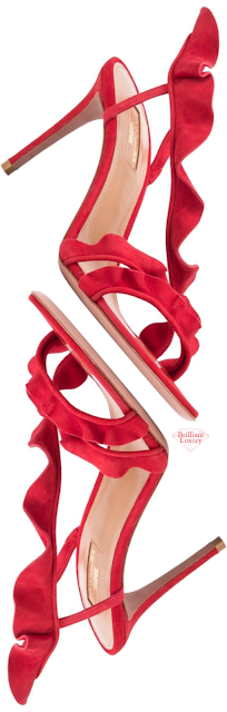 Aquazzura hot red ruffle suede sandals #brilliantluxury