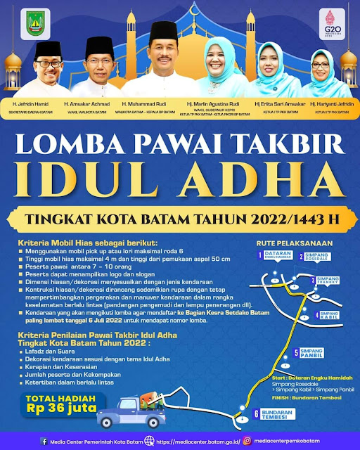 Walikota bersama Forkopimda Kota Batam Akan Melepas Pawai Takbir Idul Adha Tingkat Kota Batam Tahun 2022