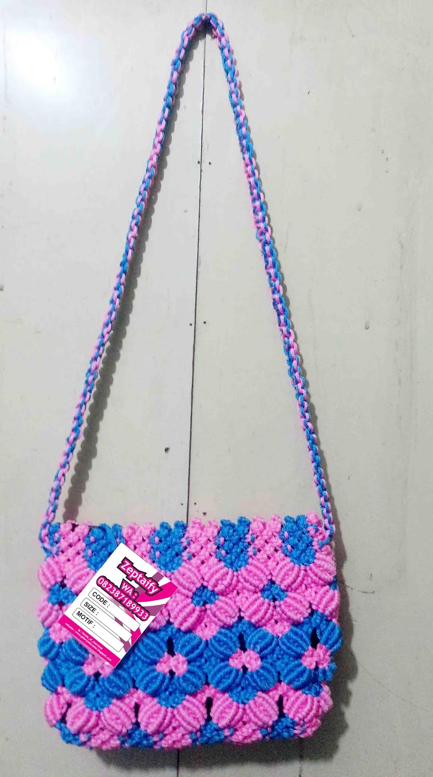  Tas  Tali Kur Motif  Bunga  Kerang Warna Pink Baby Kombinasi 