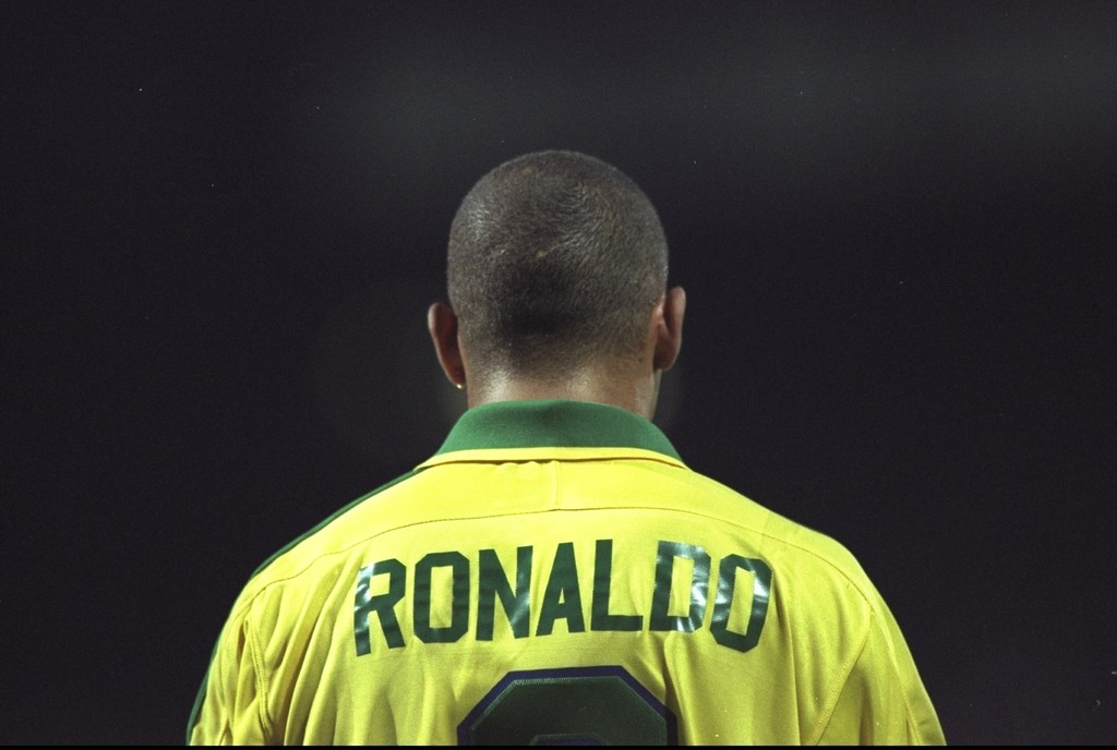 Ronaldo of Brazil with his back to the camera during the match against France in the Tournoi De France in Lyon, France