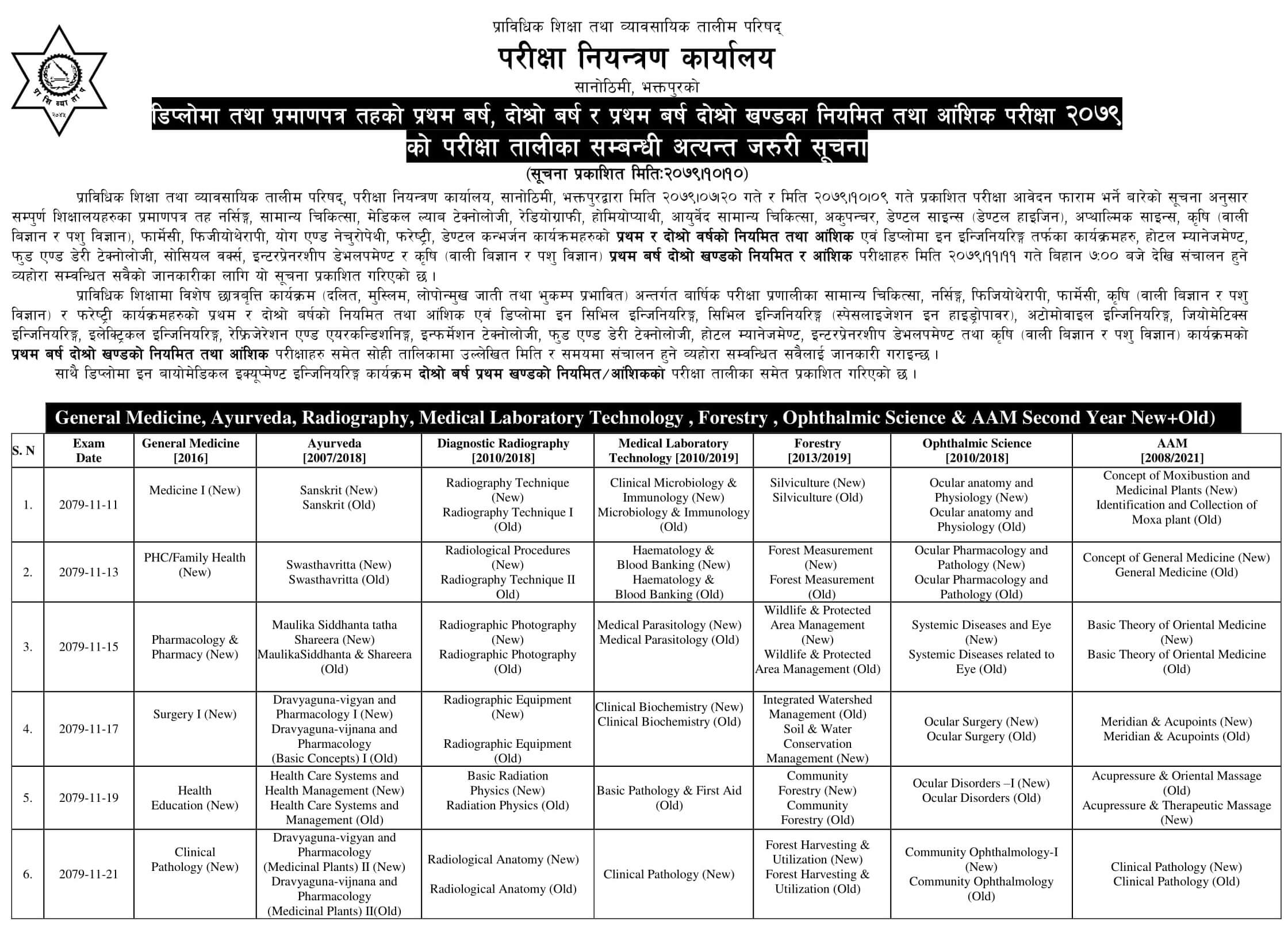 CTEVT Diploma Level First and Second Year Exam Routine