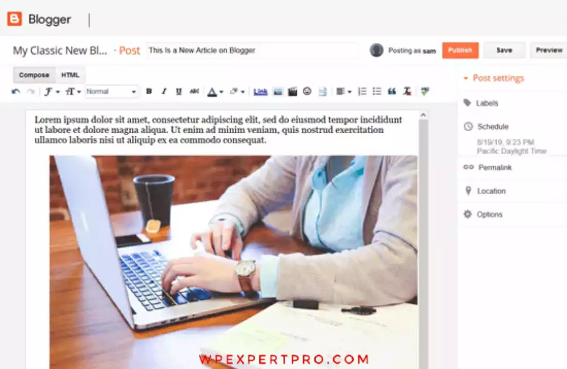 Create article in blogger