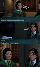 Hogwarts Mystery fotonovela rowan y prota pelea