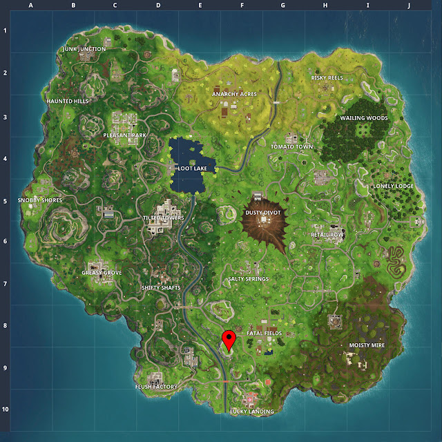 Fortnite Season 4 Week 3 Secret Treasure showing the location of secret Battle stars