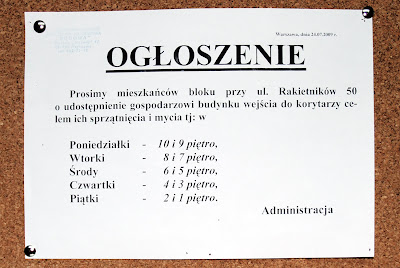 Harmonogram sprzątania korytarzy Rakietników 50