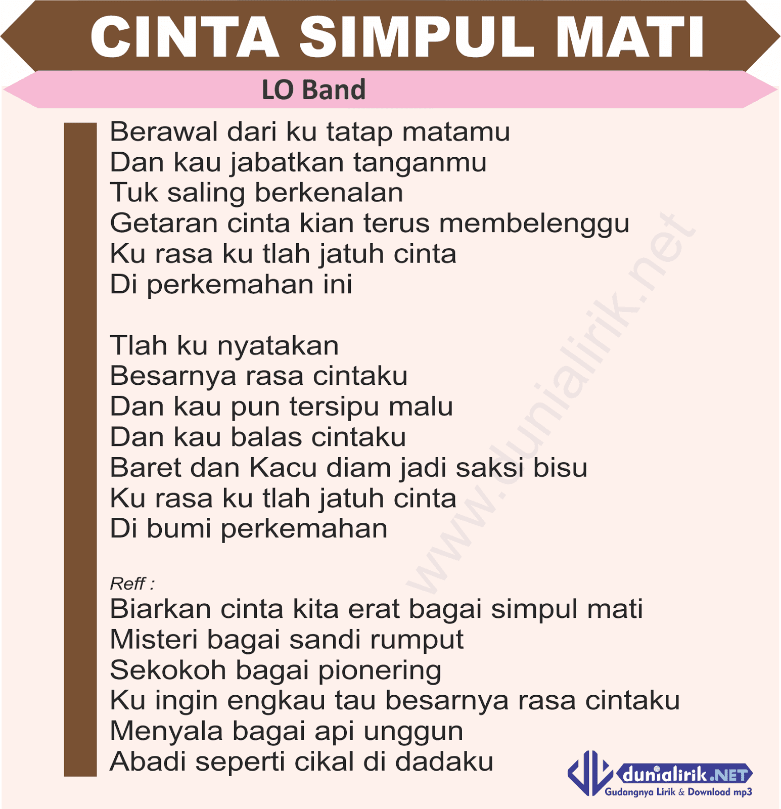  Lirik Lagu Cinta Simpul Mati LO Band Lagu Pramuka Tentang 