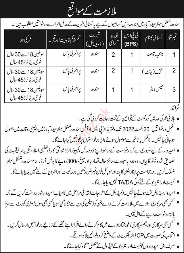 Pak Army Sindh Regiment Center Hyderabad Jobs 2022